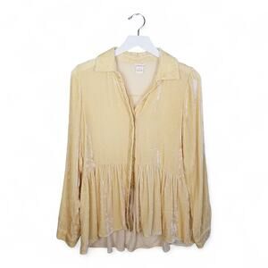 SUNDANCE Yellow 100% Silk Crushed Velvet Peplum Shirt - Size Small
